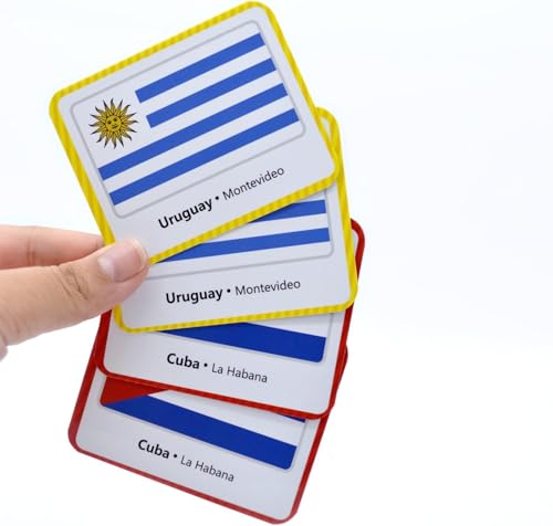 Menique Flags of the Americas Memory Matching Game – Spanish Edition – 70 Cards (35 Pairs) with Flags, Countries & Capitals – Educational Matching Game in Spanish for Kids and Adults