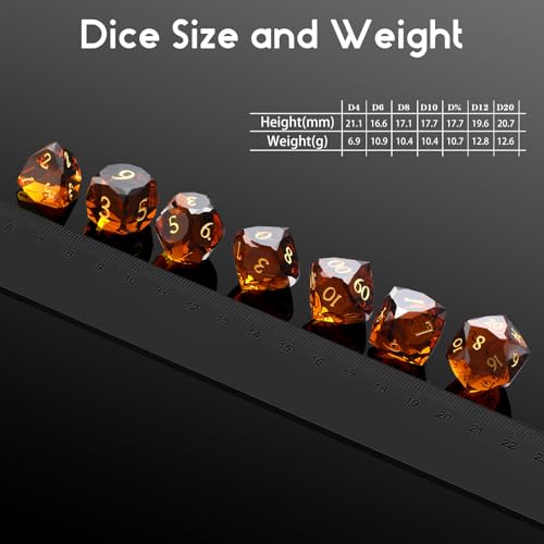 DNDND 7-Piece Glass Dungeons and Dragons Dice - Multifaceted Brown RPG Dice Set for DND, Tabletop Gaming, Collectors | Premium Gift Box & Durable Design (Brown) - color: Brown