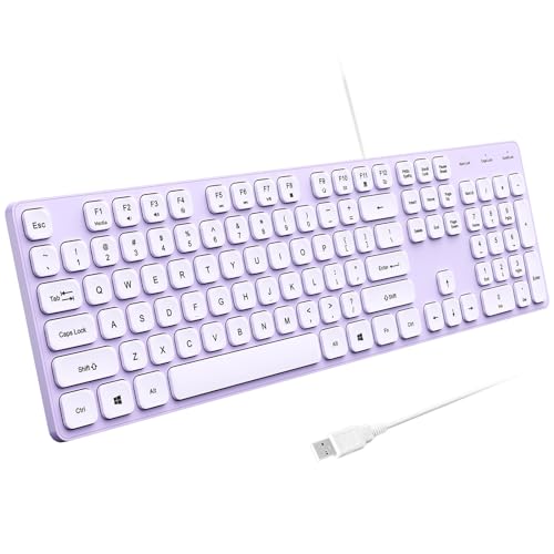 USB Wired Keyboard for window,Comfortable Quiet Chocolate Keys, Durable Ultra-Slim Wired Computer Keyboard(QWERTY) for PC, Windows 11/10/8/7/XP/Vista KB1430 (KB435 Purple, Wired Keyboard For Windows) - color: Purple-1