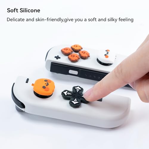 GeekShare Switch Accessories Cute Silicone Cross D-Pad Button Caps Set Joystick Cover - ABXY Key Buttons Sticker Spooky Gift Compatible with Switch/OLED Joysticks - Pumpkin & Ghost - color: Pumpkin & Ghost
