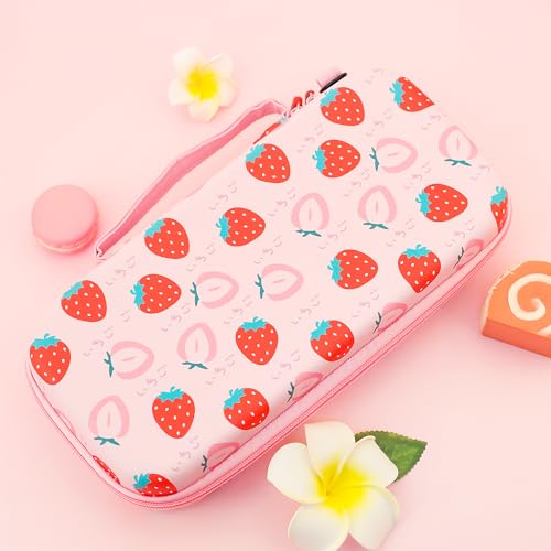 GLDRAM Pink Strawberry Carrying Case for Nintendo Switch 2 (2025), Cute Portable Hard Shell Travel Single Bag with 10 Game Card Slots & Shoulder Strap - color: Strawberry