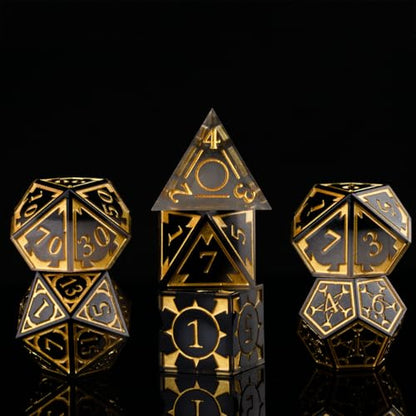 DND Resin dice Color Sharp Edge dice Set Dungeon Polyhedron D and D dice Set Suitable for D&D Role-Playing Tabletop Games D20 D12 D10 D8 D6 D4 (Black) - color: Black