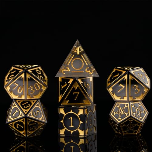 DND Resin dice Color Sharp Edge dice Set Dungeon Polyhedron D and D dice Set Suitable for D&D Role-Playing Tabletop Games D20 D12 D10 D8 D6 D4 (Black) - color: Black