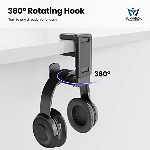 3-in-1 Headset&Controller Holder - EURPMASK Upgraded PC Gaming Headset Stand, Adjustable Clamp-on Headphone Holder,Headphone Controller Hook Under Desk w/ 360 Degree Swivel&Cable Clip Organizer-Black - color: Black Pro