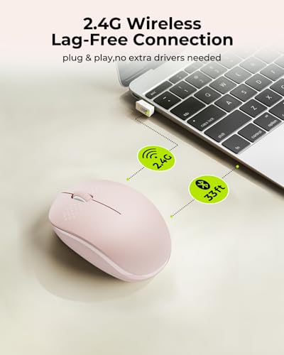 seenda Wireless Mouse for Laptop, 2.4G Noiseless Mouse with USB Receiver - Optical Tracking Portable Computer Mice for Chromebook, PC, Tablet, Windows System, 24 Months Battery Life - Pink - color: Pink