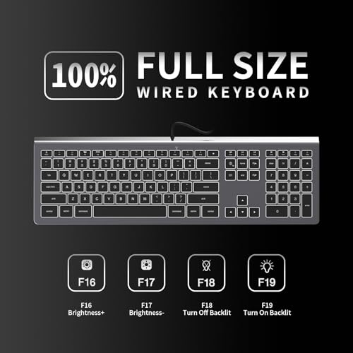 USB Wired Keyboard for Mac with White Backlight, Compatible with Mac mini, iMac, MacBook, Plug and Play Full-Sized Keyboard for Office, Home Use