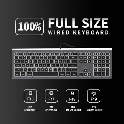USB Wired Keyboard for Mac with White Backlight, Compatible with Mac mini, iMac, MacBook, Plug and Play Full-Sized Keyboard for Office, Home Use
