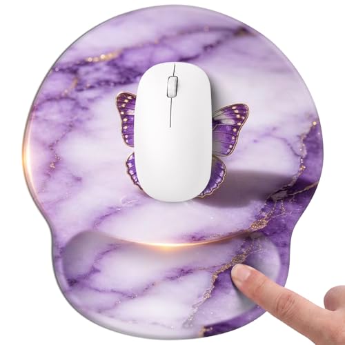Mouse pad with Wrist Rest,Relieving Pain Memory Foam Computer pad, Ergonomic Desktop Mouse, Silicone Material Mouse pad, with Non-Slip PU Base (Purple Marble) - color: Purple marble