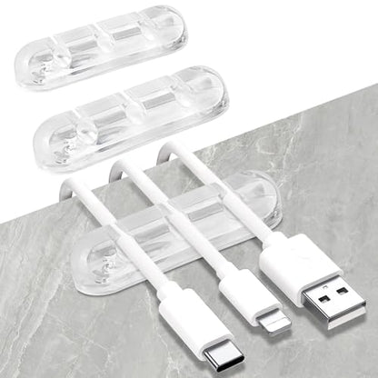 SOULWIT Cable Holder Clips, 3-Pack Cable Management Cord Organizer Clips Silicone Self Adhesive for Desktop USB Charging Cable Nightstand Power Cord Mouse Cable Wire PC Office Home
