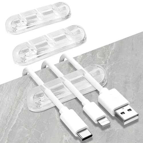 SOULWIT Cable Holder Clips, 3-Pack Cable Management Cord Organizer Clips Silicone Self Adhesive for Desktop USB Charging Cable Nightstand Power Cord Mouse Cable Wire PC Office Home