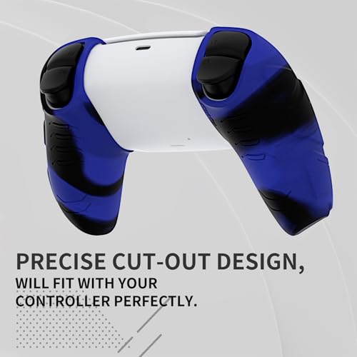PlayVital Mecha Edition Blue & Black Ergonomic Soft Controller Silicone Case Grips for ps5, Rubber Protector Skins with Thumbstick Caps for ps5 Controller - Compatible with Charging Station - color: Blue & Black
