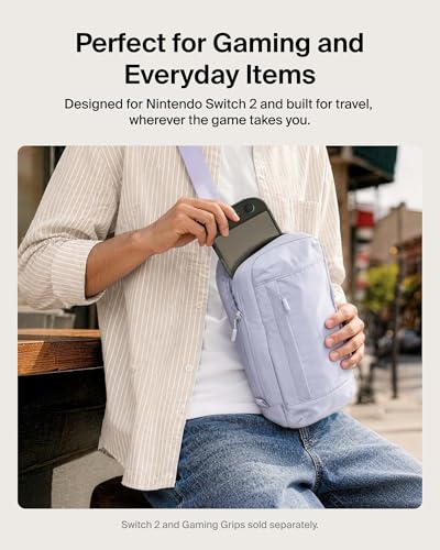 Belkin Nintendo Switch 2 Carrying Case, Sling Crossbody Travel Bag, Fits Up to 2 Pro Controllers with 10 Game Cartridge Slots, Soft Interior & Lightweight Protective Gaming Pouch, Switch 2 Accessories - color: Lilac