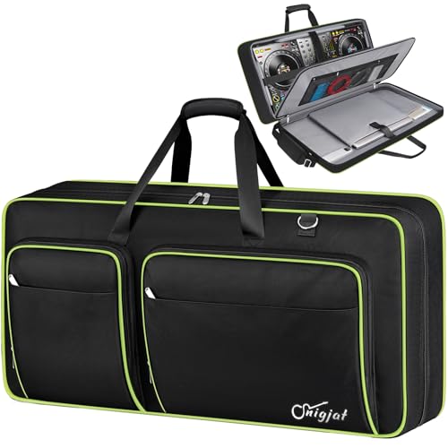 SNIGJAT DJ Controller Case for DDJ FLX10/GRV6/REV5 with Laptop Pocket Green | Padded Large DJ Controller Bag Fits DDJ REV7/REV5/FLX6/1000, Gig Bag with Multi-Pocket and Adjustable Shoulder Strap - color: Green, style: No Wheels