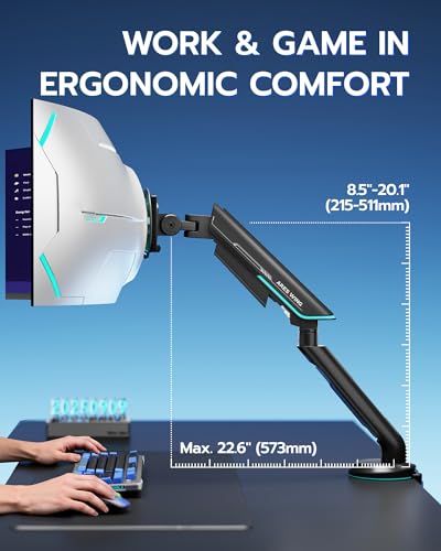 Single Gaming Monitor Arm for 24"-57" Screen, Black | Computer Monitor Stand Holds Up to 60LBS - color: BLACK, style: Non-RGB