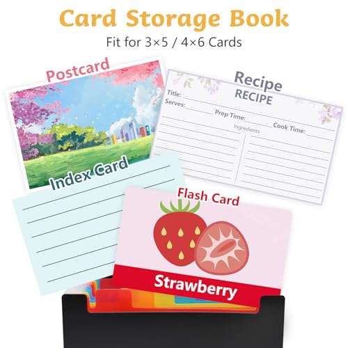 4x6 Index Card Holder Box Flash Note Card Organizer with Dividers | 3x5 Inch Flashcard Notecard Storage Case File Box with 13 Expandable Pockets Large Capacity Recipe Coupon Sticker Organizer