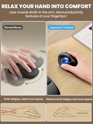 Wireless Trackball Mouse, Adjustable Angle, Rechargeable, Backlit-Blue Ball | MAM1 Pro Ergonomic Mouse Rollerball Thumb mice with 5 Level DPI, 3 Devices Connection (USB & Bluetooth ) for PC, Windows - color: Blue Ball