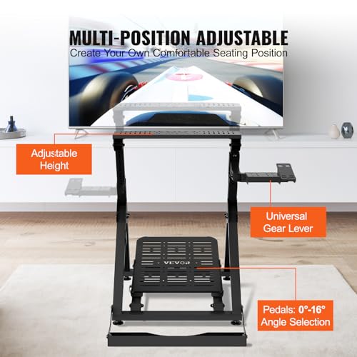 VEVOR Foldable Racing Steering Wheel Stand, Height Adjustable Universal Base Compatible with Logitech & Thrustmaster Racing Wheel and Pedal, Movable Wheels Heavy-duty Frame Standard GT/Formula Seating - size: Square pipe