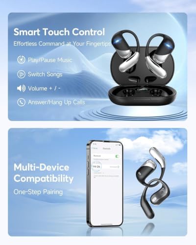 Ultra Open Ear Headphones, Over Ear Bluetooth Bone Conduction Earbuds | Bluetooth 6.1, LED Digital Display, 60H Playtime, IP55 Waterproof, Secure Earhooks for Running, Cycling & Workout - color: Obsidian Silver Black