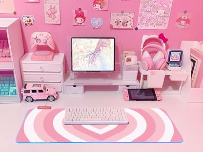 JMIYAV Pink Love Heart RGB Gaming Mouse Pad 31.5x12 Inch Cute Mousepad PC XL Large Extended Glowing Led Light Up Desk Pad Non-Slip Rubber Base Computer Mat Desk Accessories Gaming Setup - color: Loving Heart