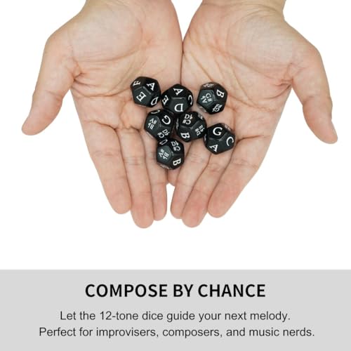 Music Dice Set – 7 Black 12-Sided Dice with Twelve-Tone Scale (12-TET) – Perfect for Composition, Improvisation, Music Education & Teaching – Includes Velvet Carry Bag