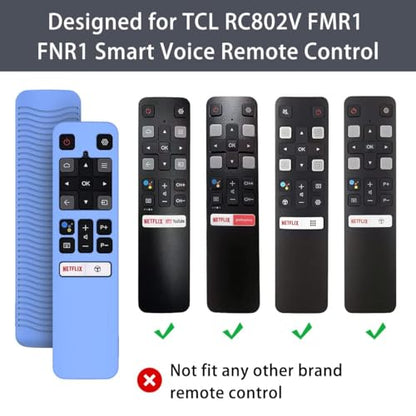 2 Pack Case for TCL RC802V FMR1 FNR1 Smart Voice Remote Control, Skin-Friendly Silicone Protective Cover Shockproof Anti Slip Anti-Lost with Lanyard, Glow Green & Glow Blue