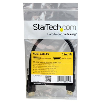 StarTech.com 0.3m 1ft Short High Speed HDMI Cable - Ultra HD 4k x 2k HDMI Cable - HDMI M/M - 30cm HDMI 1.4 Cable - Audio/Video Gold-Plated (HDMM30CM),Black (Pack of 2) - size: 0.3 meter (Pack of 2)