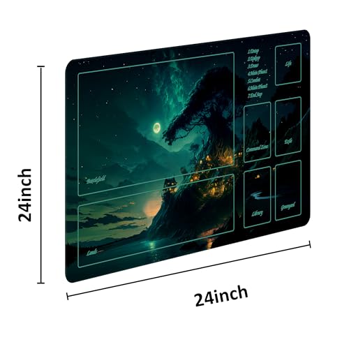 MTG Playmat with Storage Tube & 7-Dice Set - Waterproof TCG Playmat with Stitched Edges, Non-Slip Rubber Card Game Mat (24"x14") (playmat with Zones, Greenery) - color: Greenery, style: playmat with zones
