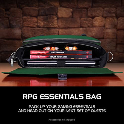 ENHANCE Collector's Edition RPG Player's Essentials DnD Bag - Dragon Hide Exterior Messenger Bag Fits 2-4 Books, Binders, Dice & Accessories, with 17 inch Laptop Slot, Battlemap Straps (Dragon Green) - color: Dragon Green