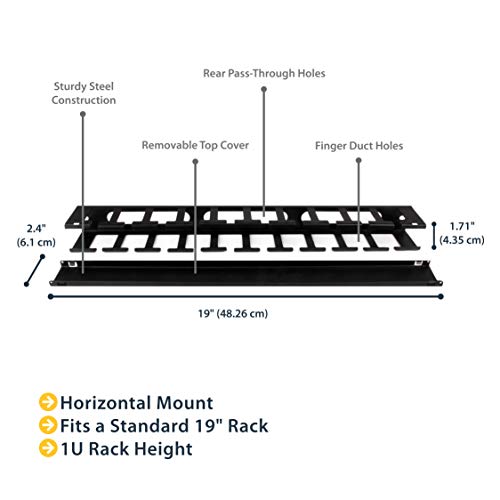 StarTech.com Horizontal 1U Server Rack Cable Management Finger Duct w/ Cover - 19" Network Rack Wire Duct Raceway Panel - Slotted Wire Duct (CMDUCT1UX) | Routes & bundles cables, Slotted raceway, Removable top cover, Pass-through holes, Server room, 2-yea