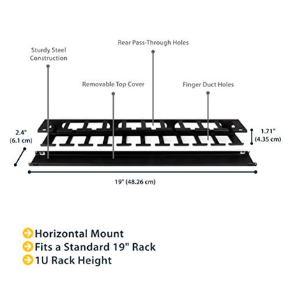 StarTech.com Horizontal 1U Server Rack Cable Management Finger Duct w/ Cover - 19" Network Rack Wire Duct Raceway Panel - Slotted Wire Duct (CMDUCT1UX) | Routes & bundles cables, Slotted raceway, Removable top cover, Pass-through holes, Server room, 2-yea