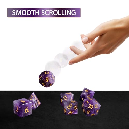LUCKY-M Amethyst Gemstone DND Dice Set, Birthday Day Gifts for Women, 7PCS Dice D&D Set for Dungeons and Dragons RPG Table Game, Polyhedral D and D Dice - color: 4.amethyst