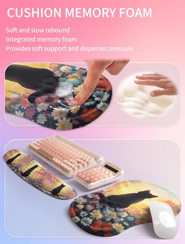 Hokafenle 2in1 Combination, Wave Keyboard Wrist Rest and Ergonomic Curvature Mouse Pad Wrist Support for Relieve Wrist Pain, Filled with Soft Cushion Memory Foam, Wishing Cat - color: Wishing Cat