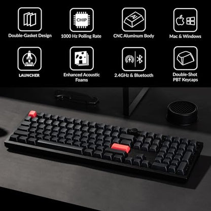 Keychron Q6 Max QMK/Launcher Wireless Bluetooth/2.4 GHz/USB-C Wired Custom Mechanical Keyboard, Full Size Programmable Knob RGB Backlit Hot-Swappable Gateron Red Switch for Mac Windows Linux - Black - color: Hot-swap Red Switch