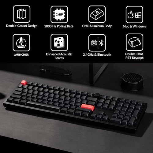 Keychron Q6 Max QMK/LAUNCHER Wireless Bluetooth/2.4 GHz/USB-C Wired Custom Mechanical Keyboard, Full Size Programmable Knob RGB Backlit Hot-Swappable Gateron Brown Switch for Mac Windows Linux - Black - color: Hot-swap Brown Switch