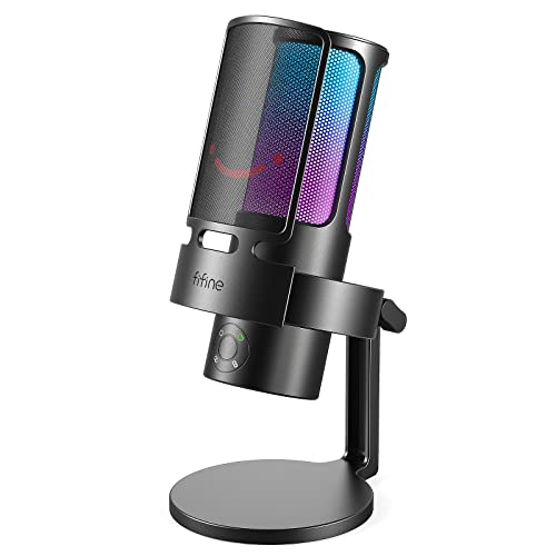 FIFINE A8 Plus USB Gaming Condenser Microphone with 4 Polar Patterns for PC | RGB Control, Quick Mute, Gain Knob, Headphone Jack, Cardioid Pickup, Pop Filter, for PS5 Podcast Streaming Recording YouTube - size: A8PLUS-Desktop
