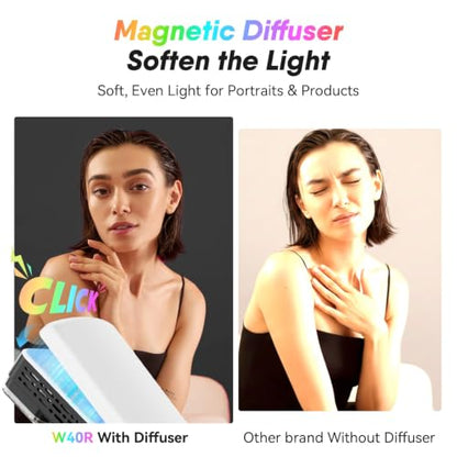 Moman Small LED Camera Light 40W, Full RGB Video Lights with Diffuser, App Control, 2500-9000K, CRI 97+, USB-C Fast Charging, Portable Photography Fill Light for Sony Canon Video Recording