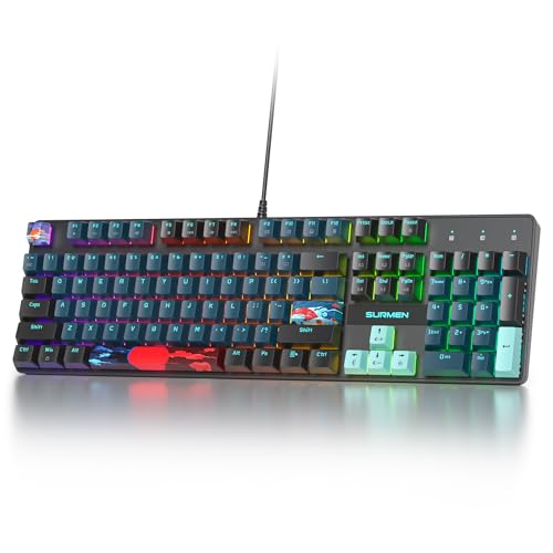 Full Size Mechanical Keyboard, Creamy Keyboard with Number Pad, 104 Keys Wired Gaming Keyboard with Red Switch, RGB Backlit for PC Laptop - color: Monster