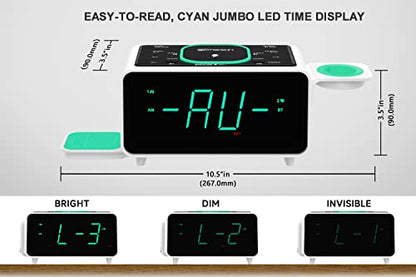 Emerson Smartset Dual Alarm Clock FM Radio with Wireless Charging, Bluetooth Speaker, Ultra Fast Charging for Airpods/iPhone, Foldable Stand, USB Charger, Adjustable LED Glow, ER100501 - style: ER100501