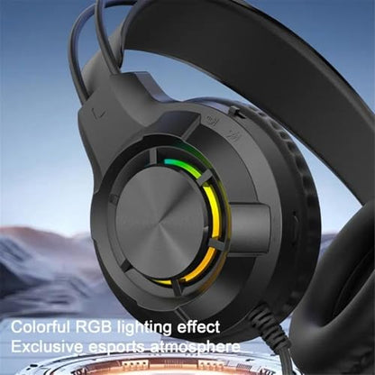 Wired Gaming Headphone with Mic for PC,Over-Ear Headset with LED Light Noise Canceling Microphone