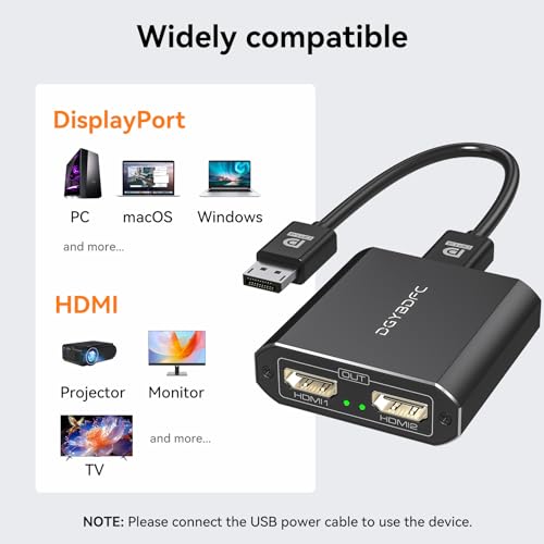 DisplayPort to Dual HDMI Adapter 1 in 2 Out, 4K60Hz Display Port DP 1.4 to 2 HDMI Splitter for PC Graphics Card Monitor Supports Windows Extended Mode, [MacOS Only Mirror Mode], No DP Cables - size: DP to Dual HDMI