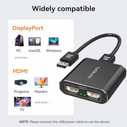 DisplayPort to Dual HDMI Adapter 1 in 2 Out, 4K60Hz Display Port DP 1.4 to 2 HDMI Splitter for PC Graphics Card Monitor Supports Windows Extended Mode, [MacOS Only Mirror Mode], No DP Cables - size: DP to Dual HDMI