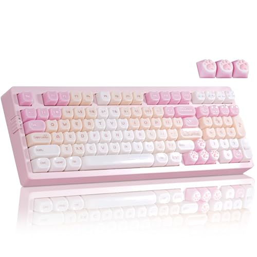 ZORNHER ZH980 Pink Mechanical Keyboard,95% Cat Keyboard Cute,Kawaii Kitty Keycaps,Pink Gaming Keyboard with Number Pad,Jelly Ceramic Keycap,Creamy Sounding Switches - color: Ceramic Kitty, size: Creamy Switch