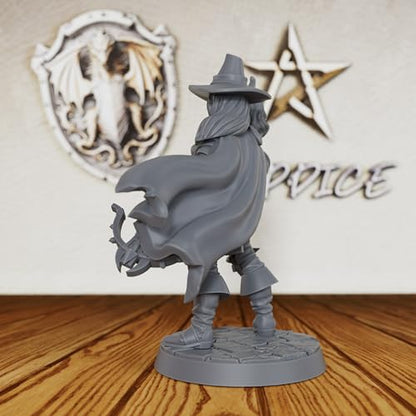 AUSPDICE Gothic Monster Stalker DND Miniatures, 32mm Vampire Hunter-AS537 | Unpainted Human Mage Figurine with Crossbow for Dungeons and Dragons, Tabletop Gaming, TTRPG and Gothic RPG Adventures