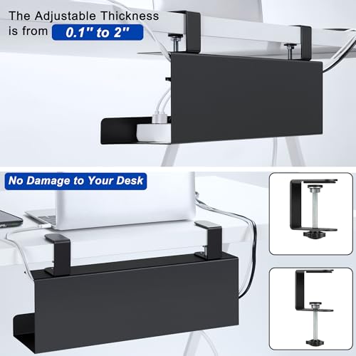 ZhiYo Steel 15.8in Cable Management Under Desk Tray, XL Clamp-On Under Table Cable Tray, No Drill Cord Hider Organizer for Desk, Wire Management Raceway, Black, W4.9in x H5.9in - size: 15.8in XL - Clamp-On