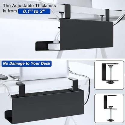 ZhiYo Steel 15.8in Cable Management Under Desk Tray, XL Clamp-On Under Table Cable Tray, No Drill Cord Hider Organizer for Desk, Wire Management Raceway, Black, W4.9in x H5.9in - size: 15.8in XL - Clamp-On