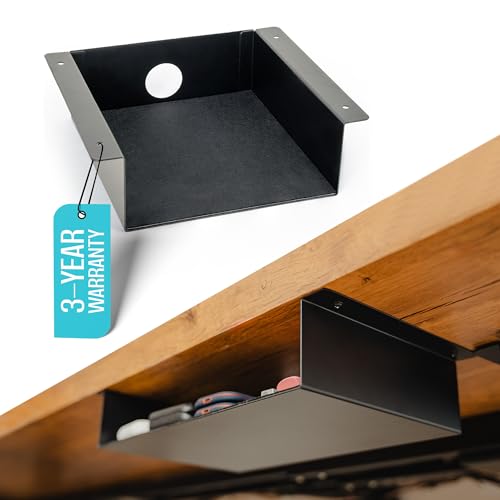 COREMINDED Under Desk Storage Shelf - Carbon Steel Under Desk Tray with Cable Management, Mountable Add-On Shelf for Table & Office Desks (7.5" x 8" x 2.8") - size: Small, style: Shelf