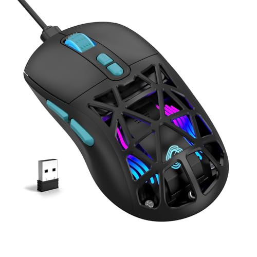 Wireless Gaming Mouse, Rechargeable&Rechange Shell,RGB Programmable Macro Mouse, Lightweight Mouse,10000 DPI,Tri-mode Wired/BT 5.0/2.4GHz Wireless Mouse Gaming with 2 Side Buttons (Black Blue) - color: Black Blue