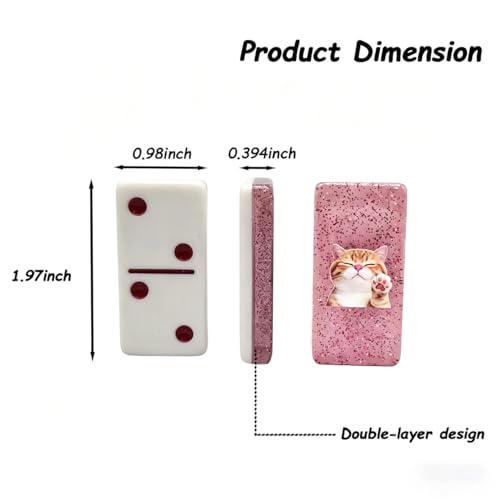 Premium Double 6 Dominoes Set 28 Tiles for Adults,Domino Board Games with Case for for Birthdays, Holidays and Special Occasions (Dominoes-Pink-cat) - style: Dominoes-Pink-cat