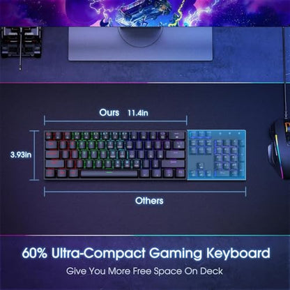 60% Wired Mechanical Gaming Keyboard with Blue Switches, LED Backlit | 61 Keys Ultra-Compact Mini Portable Office Keyboard for PC/Mac/Xbox, 18 LED Backlight, Easy to Carry On Trip, Black - color: Premium Black