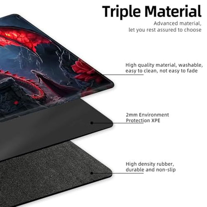for MTG Playmat TCG Card Game Mat with Stitched Edges,Board Game Mats Non-Slip Waterproof Rubber Base 24 x 14 inch for CCG RPG DTCG Trading Card,Red Dragon Moon - color: Red Dragon Moon